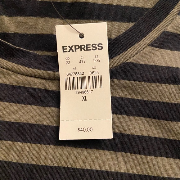 Express Black/Olive Green Striped Fashion T-Shirt - Picture 2 of 3